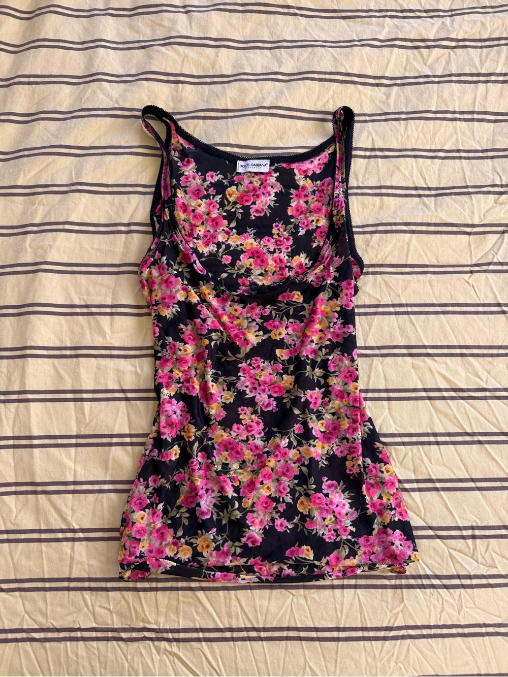 Dolce & Gabbana Black Floral Scoop Neck Camisole